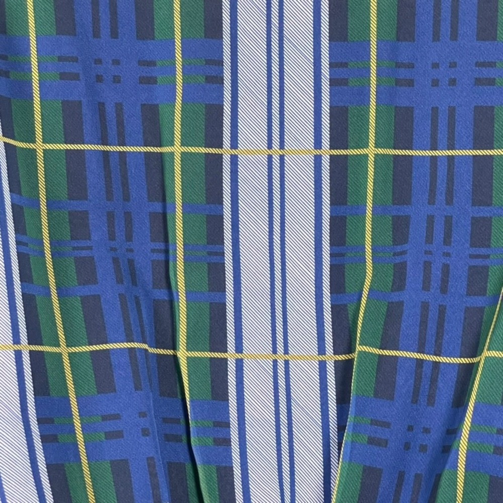 Gretchen Scott Shirt Dress L Blue Green Dark Academia Modest Plaid Belted Pocket - Picture 9 of 12